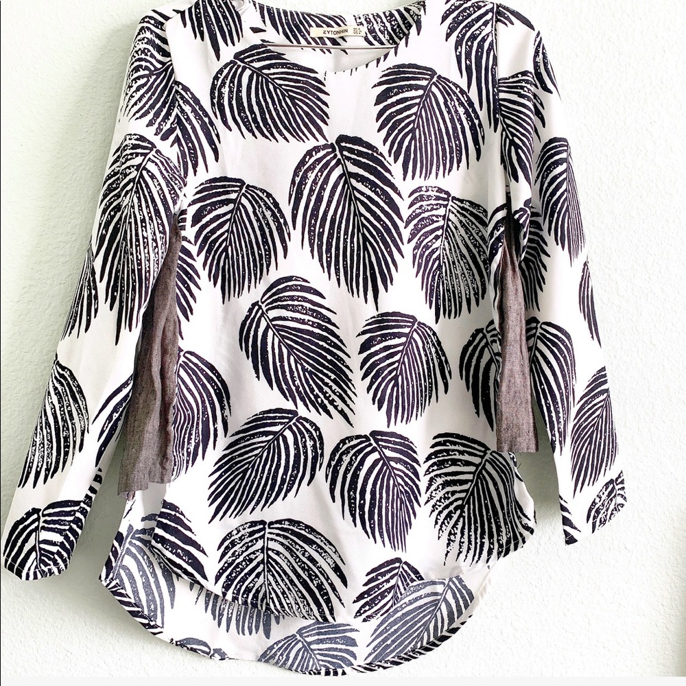 PALM blouse shein altered shirt top 4 print leaves